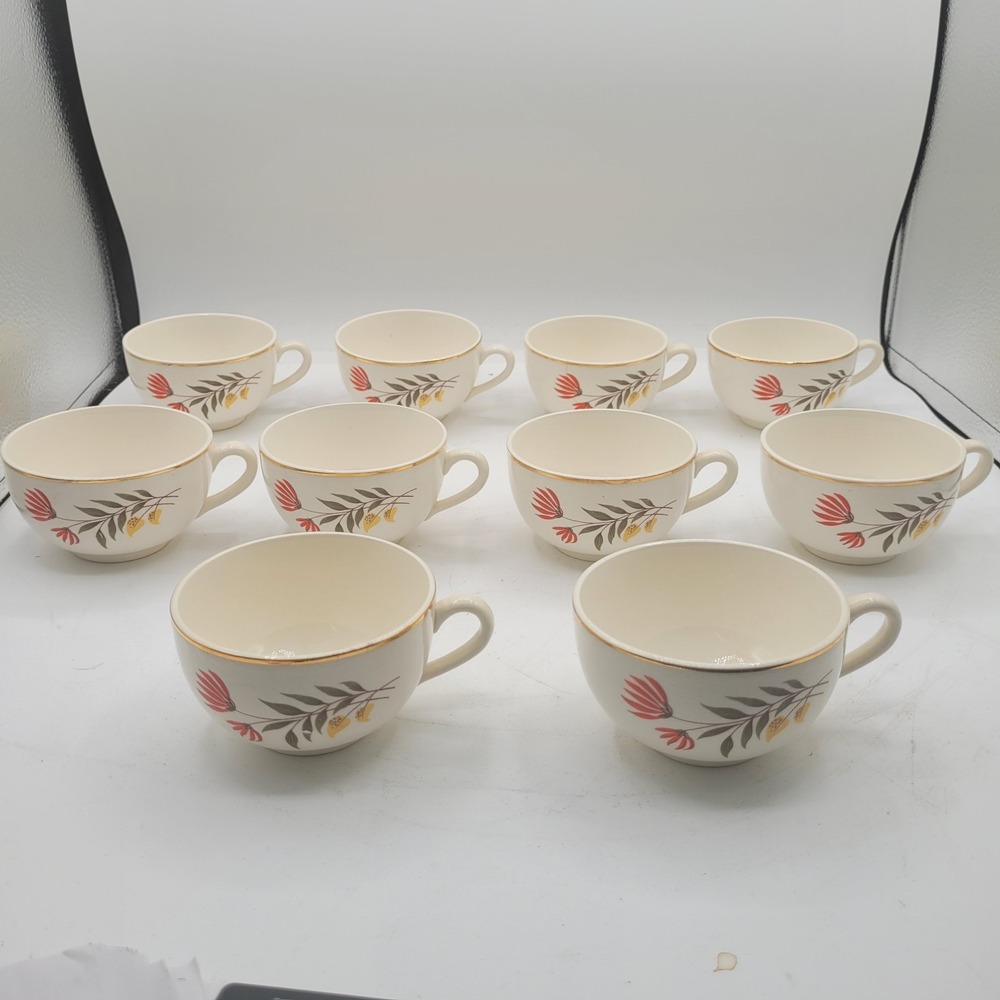 Vintage Unmarked USA Tea Cups‎ Coffee Cups White with Floral Print (10)